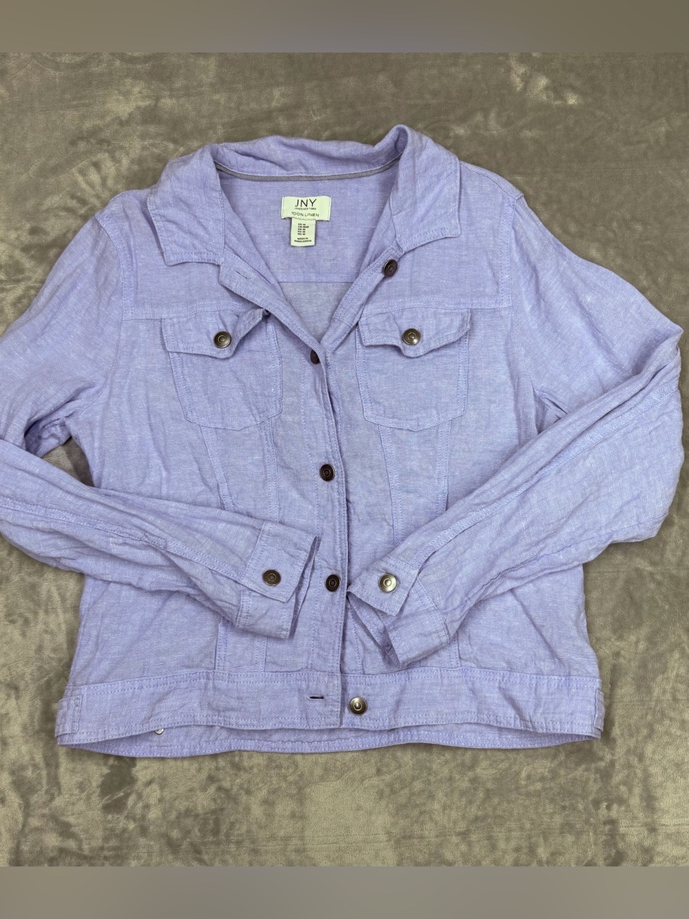 Jones New York Lightweight Blue Button-Front Linen Jacket